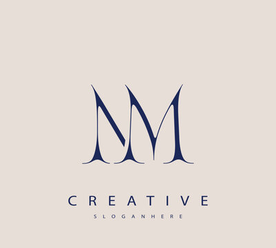 Sophisticated and stylish letter logo design featuring the combination of the letters N and M in dark blue color scheme perfect for branding stationery website headers or social media graphics