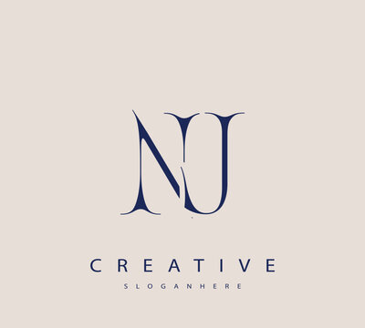 Sophisticated and stylish letter logo design featuring the combination of the letters N and J in dark blue color scheme perfect for branding stationery website headers or social media graphics