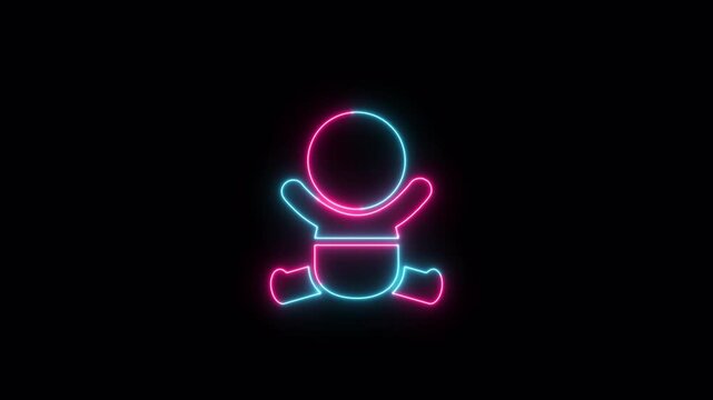Human newborn baby, toddler or infant flat neon icon video animation for apps and websites	