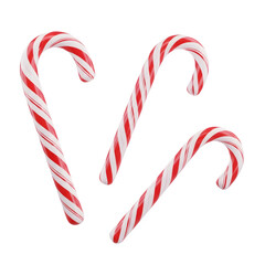 Three candy canes isolated on transparent background