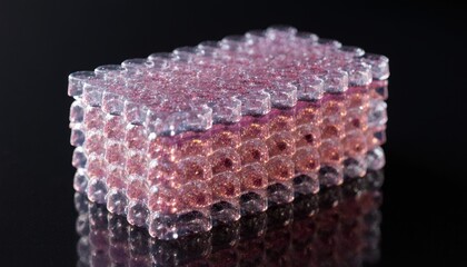 Colorful layered gel cube reflecting light on a dark surface in an artistic display Generative AI
