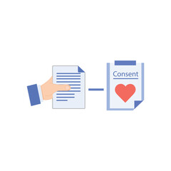 Consent Document with Heart Symbol and Approval Arrow