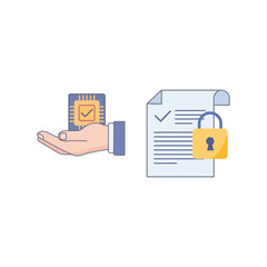 Microchip and Document with Padlock Symbolizing Data Security