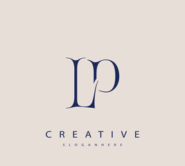 Sophisticated and stylish letter logo design featuring the combination of the letters L and P in dark blue color scheme perfect for branding stationery website headers or social media graphics