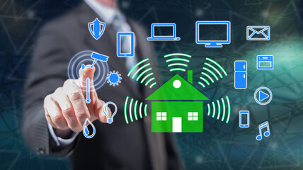 Man touching a smart home concept