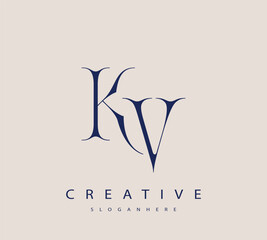 Sophisticated and stylish letter logo design featuring the combination of the letters K and V in dark blue color scheme perfect for branding stationery website headers or social media graphics