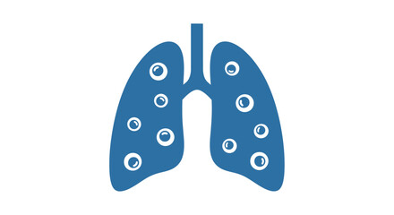 Simple blue illustration of human lungs with alveoli shown in white