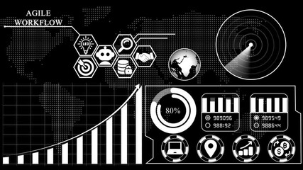 Agile Workflow Infographic with Business Process Icons .Global business icons and financial growth chart on a background. - Powered by Adobe