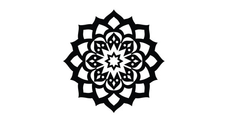 Intricate black and white floral mandala design on a plain white background