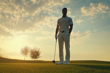 Naklejka premium Stylish golf player in nature 