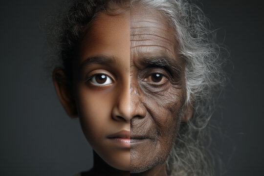 An African American gilr and the senior version of herself side by side 