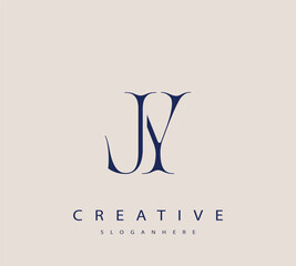 Sophisticated and stylish letter logo design featuring the combination of the letters J and Y in dark blue color scheme perfect for branding stationery website headers or social media graphics