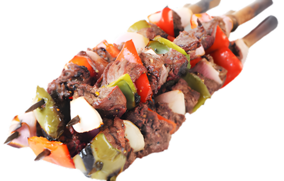 Delicious beef and vegetable skewers isolated on transparent background