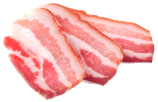 Raw pork belly slices isolated on transparent background