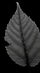 Detailed Leaf Vein Structure on Black Background white monochrom