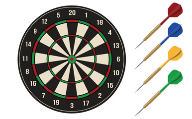 Dartboard and darts on white background