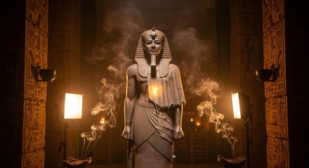 Egyptian God Statue in Sacred Temple