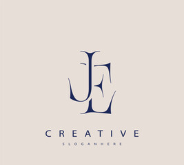 Sophisticated and stylish letter logo design featuring the combination of the letters J and E in dark blue color scheme perfect for branding stationery website headers or social media graphics