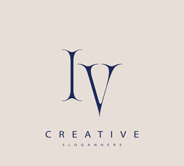 Sophisticated and stylish letter logo design featuring the combination of the letters I and V in dark blue color scheme perfect for branding stationery website headers or social media graphics