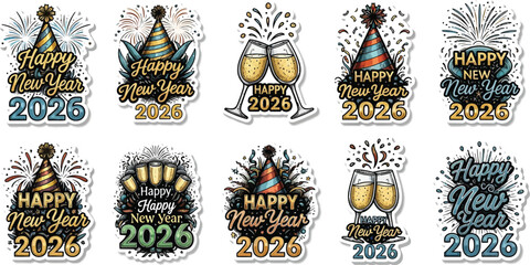 Happy New Year 2026 Celebration Icons