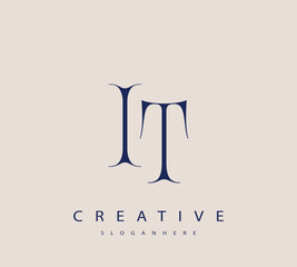 Sophisticated and stylish letter logo design featuring the combination of the letters I and T in dark blue color scheme perfect for branding stationery website headers or social media graphics
