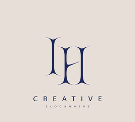 Sophisticated and stylish letter logo design featuring the combination of the letters I and H in dark blue color scheme perfect for branding stationery website headers or social media graphics