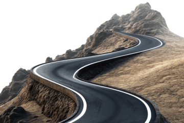 Winding Mountain Road Highway Isolated on Transparent Background