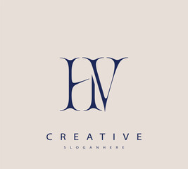 Sophisticated and stylish letter logo design featuring the combination of the letters H and V in dark blue color scheme perfect for branding stationery website headers or social media graphics