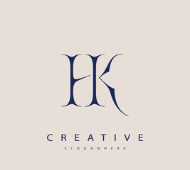 Sophisticated and stylish letter logo design featuring the combination of the letters H and K in dark blue color scheme perfect for branding stationery website headers or social media graphics