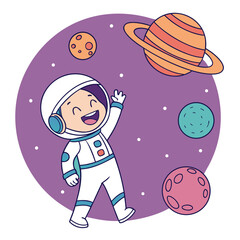Happy Astronaut with Planets