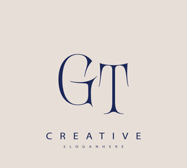 Sophisticated and stylish letter logo design featuring the combination of the letters G and T in dark blue color scheme perfect for branding stationery website headers or social media graphics