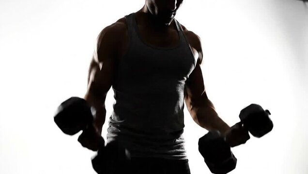 Dynamic muscular man pumping iron for fitness motivation
