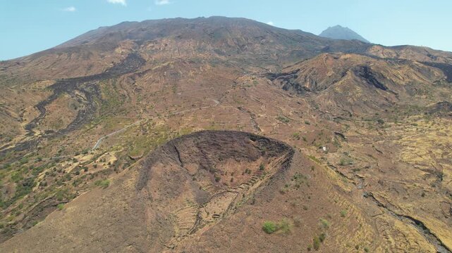 CAPE VERDE - 9.4.2025 - Very good aerial footage starting to circle clockwise around Cape Verde's Pico do Fogo volcano and crater.