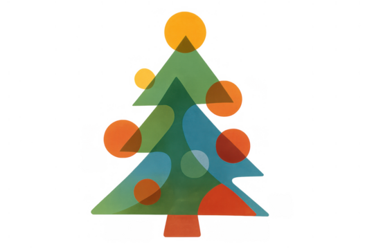 Abstract geometric christmas tree decoration for holiday celebrations. Modern graphic design element on a transparent background