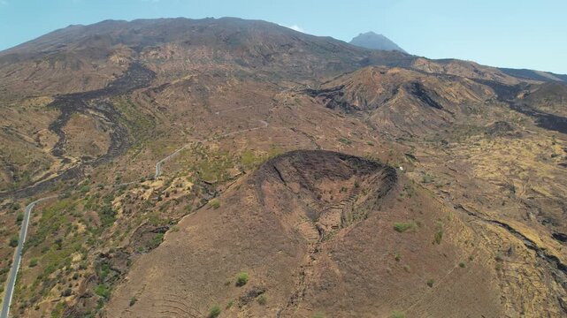 CAPE VERDE - 9.4.2025 - Good aerial footage starting to circle counterclockwise around Cape Verde's Pico do Fogo volcano and crater.