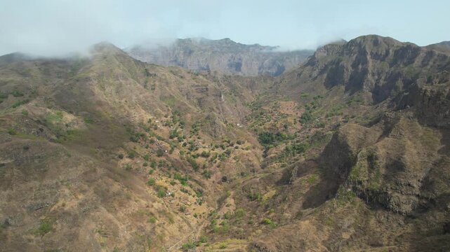 CAPE VERDE - 9.4.2025 - Great aerial footage covering a valley of Cape Verde's Serra Malagueta mountain range.