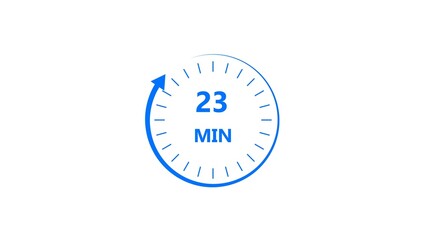 Clock icon 23 minute royal blue color 4k illustration. Stopwatch in flat style 23 minute on white background. 