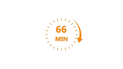 Fototapeta premium Clock icon 66 minute orange color 4k illustration. Stopwatch in flat style 66 minute on white background.