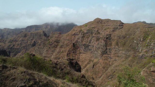 CAPE VERDE - 9.4.2025 - Sweeping aerial footage moving into the Serra Malagueta mountain range of Cape Verde.