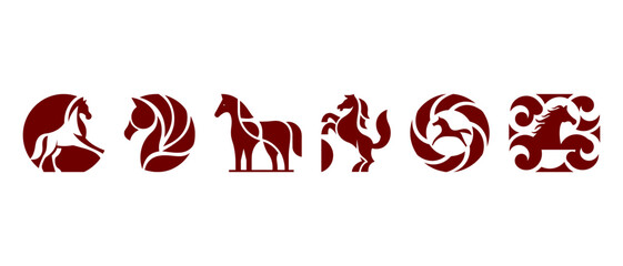 Obraz premium Elegant red horse vector icons for 2026 Year of the Horse. Design with stylized horse silhouettes. Ideal for astrology posters, luxury branding, and Chinese New Year graphics.