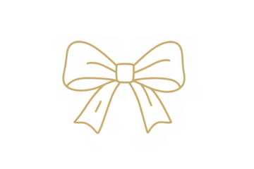 Golden bow outline drawing, symbolizing gift wrapping, celebration, and festive decoration, on transparent background
