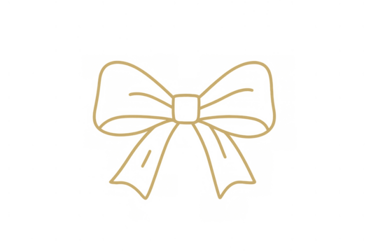 Golden bow outline drawing, symbolizing gift wrapping, celebration, and festive decoration, on transparent background