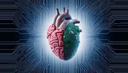 Artificial intelligence heart brain concept digital technology future innovation science art