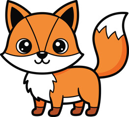 Cartoon fox character, cute orange animal, smiling fox pose, white chest detail, friendly kids illustration, adorable mascot, vector art