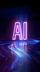 Neon AI Letters with Digital Light Trails