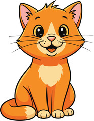 Cartoon orange cat, cute feline character, cheerful animal pose, light snout detail, curled tail feature, friendly pet illustration, vector art