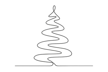 Continuous line drawing forming a christmas tree silhouette with a minimalist, abstract design on a transparent background for holiday themes