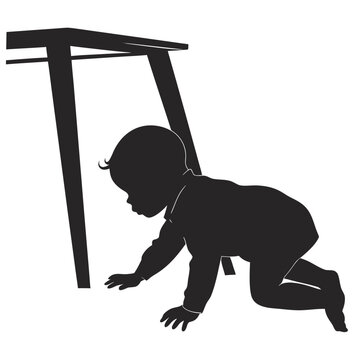 Baby crawling under table silhouette