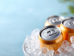 Cool canned beverages resting on ice in a bowl ready for summer enjoyment at a picnic