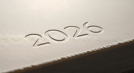 Embossed "2026" on a Clean White or Beige Textured Cover, New Year Concept